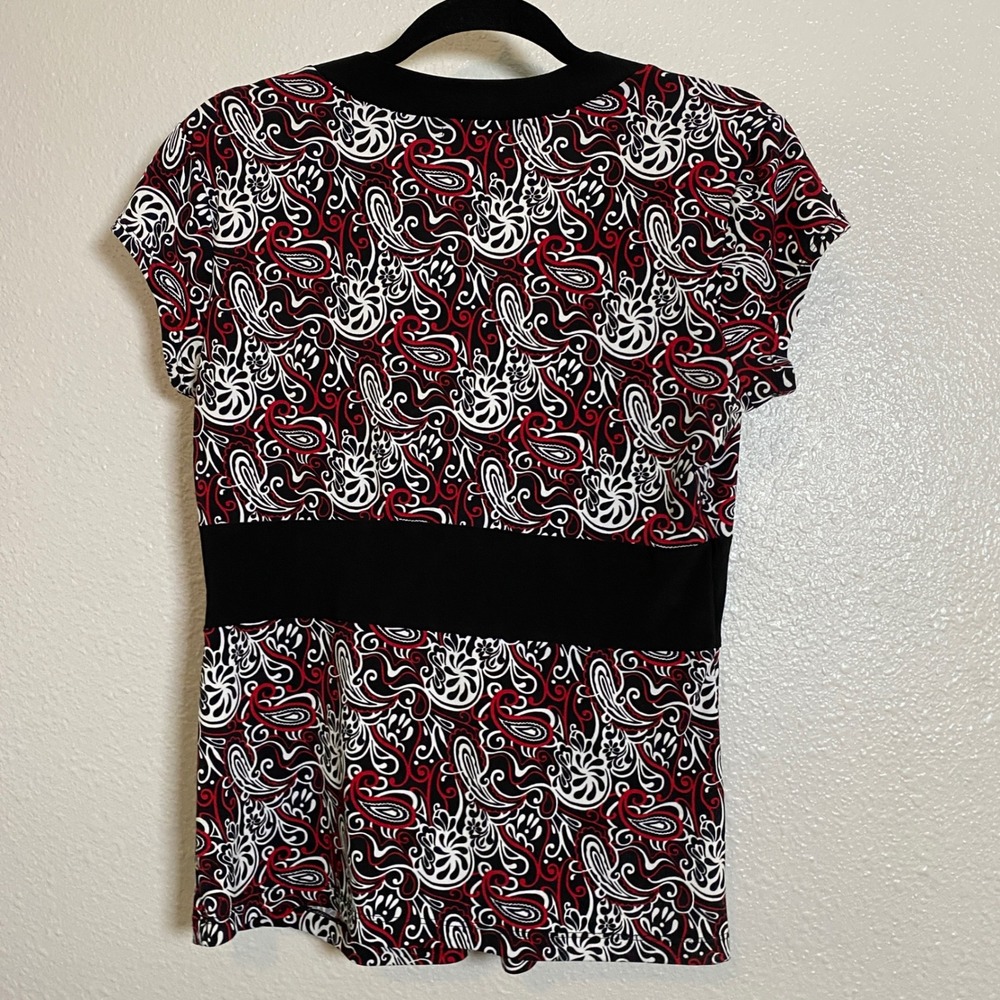 Vintage Y2K Red Black Paisley Fairycore Dark Romantic Babydoll Top M Summer - Picture 3 of 4
